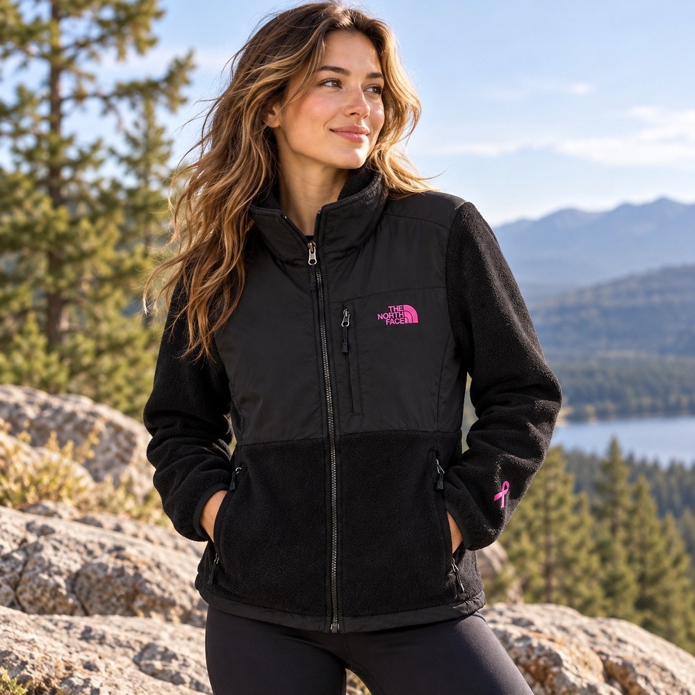The North Face Denali Fleece Jacket Pink Ribbon Breast Cancer Black Womens Large